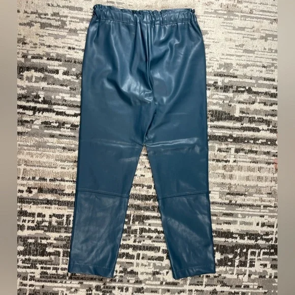 EDC Teal Blue Highrise Vegan Leather Jogger Pants  Elastic Waistband Size 6 - Picture 9 of 17